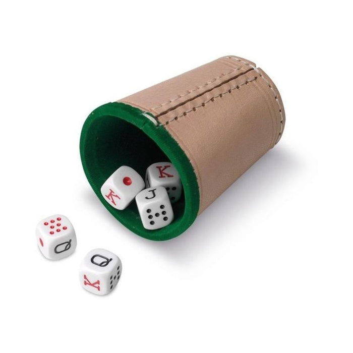 Poker cu Zaruri Cayro, cu pahar din piele naturala si 5 zaruri de 16mm