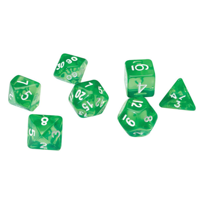 Set 7 Zaruri Sirius Dice - Translucent Green Resin