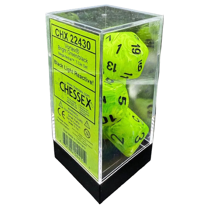 Set 7 Zaruri Chessex Mega-hedral Vortex - Bright Green/black