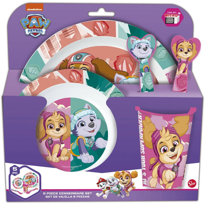 Set masa pentru copii, plastic - 5 piese, Patrula Catelusilor, Girl Superpowers, potrivit pentru microunde