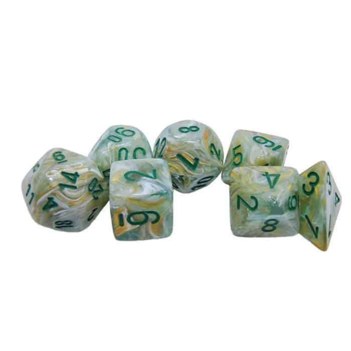 Set 7 Zaruri Chessex Mega-hedral Marble - Green/dark green