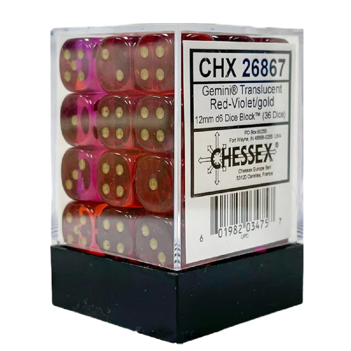 Set 36 Zaruri Chessex Gemini 12mm d6 Translucent