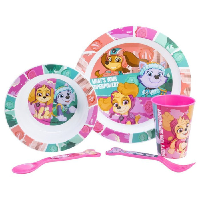 Set masa pentru copii, plastic - 5 piese, Patrula Catelusilor, Girl Superpowers, potrivit pentru microunde