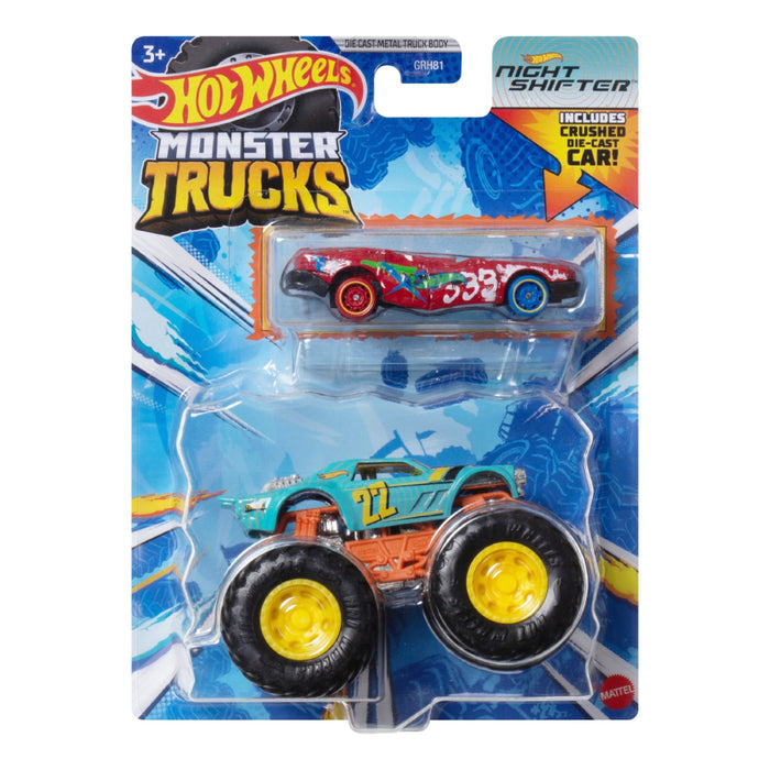 Set 2 Masini Hot Wheels - Monster Truck si Masinuta Metalica Night Shifter