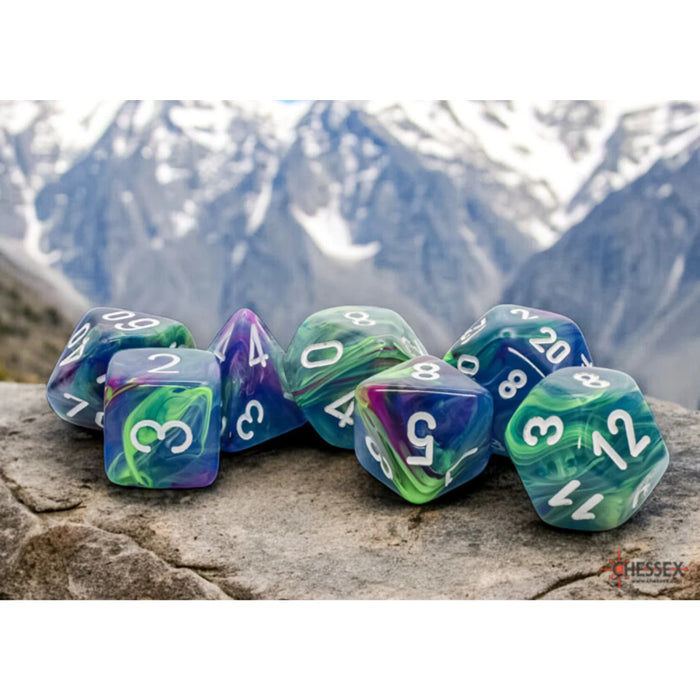 Set 7 Zaruri Chessex Mega-hedral Festive - Waterlily/Alb