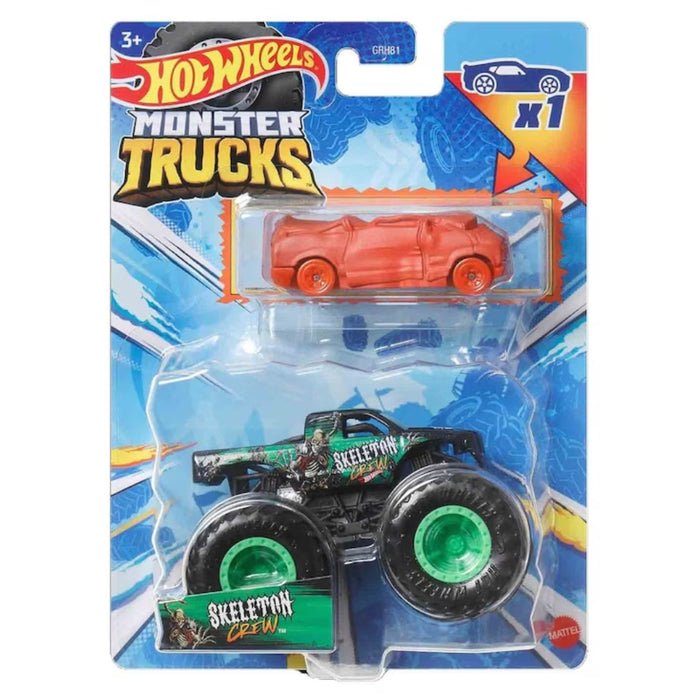 Set 2 Masini Hot Wheels - Monster Truck si Masinuta Metalica Skeleton Crew