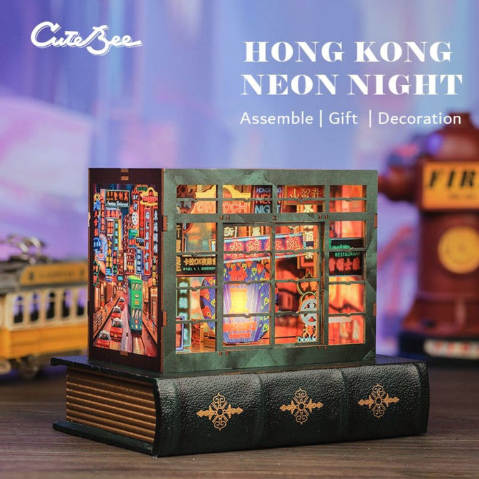Set de Constructie CuteBee - Book Nook - Hong Kong Neon Light