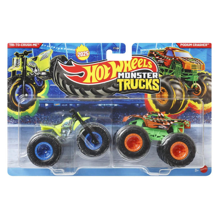 Set 2 Masini Hot Wheels Monster Truck - Tri To Crush Me si Podium Crasher, Scara 1 la 64