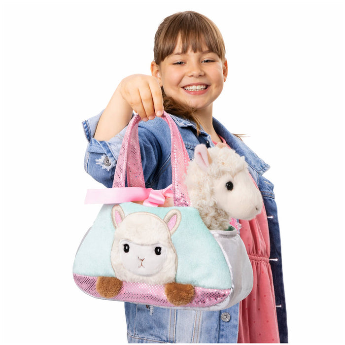 Set geanta pentru copii cu jucarie de plus Fancy Pals, 2 in 1 - Alpaca alba, Geanta multicolorata, 20 cm