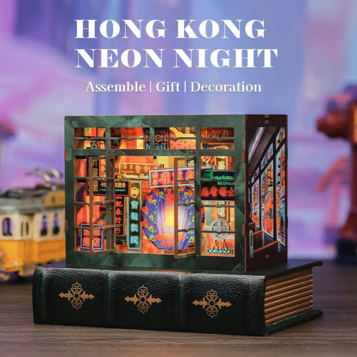 Set de Constructie CuteBee - Book Nook - Hong Kong Neon Light