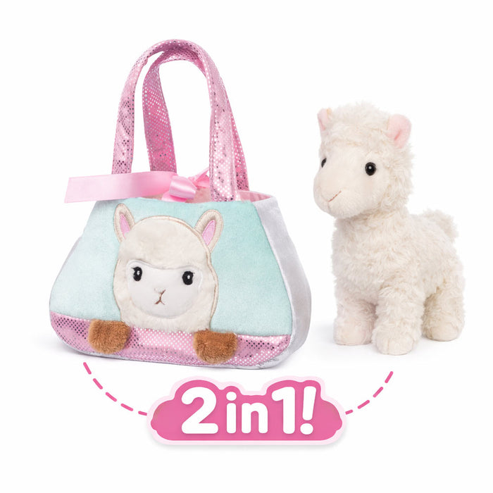 Set geanta pentru copii cu jucarie de plus Fancy Pals, 2 in 1 - Alpaca alba, Geanta multicolorata, 20 cm