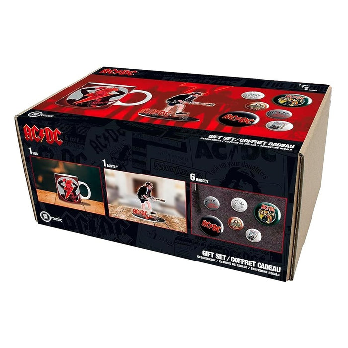 Set Cadou AC/DC - Cana 320ml + Figurina Acrilica + Set Insigne Mix