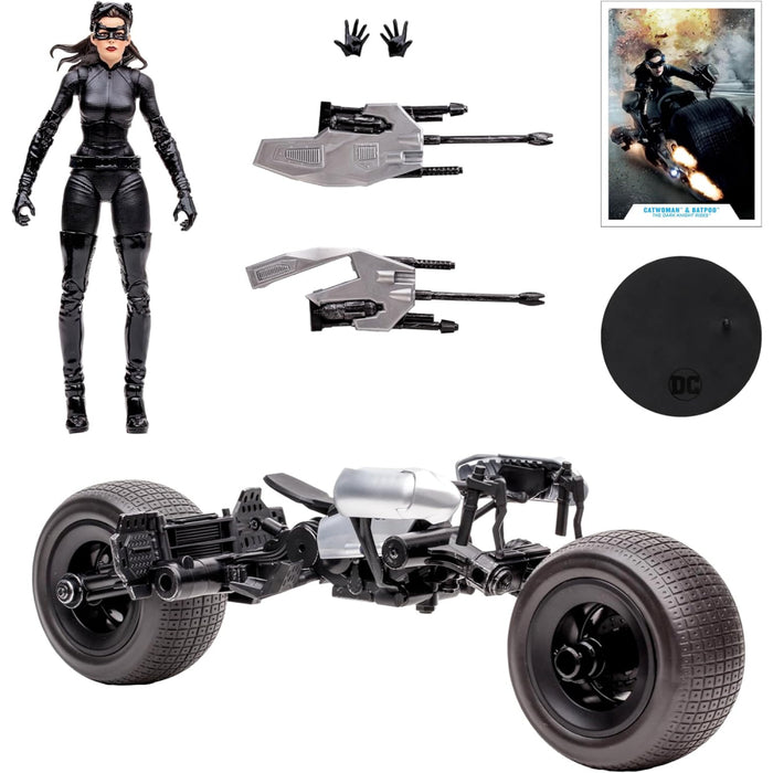 Set Figurina Articulata si Vehicul DC Multiverse Vehicle Batpod with Catwoman (The Dark Knight Rises)