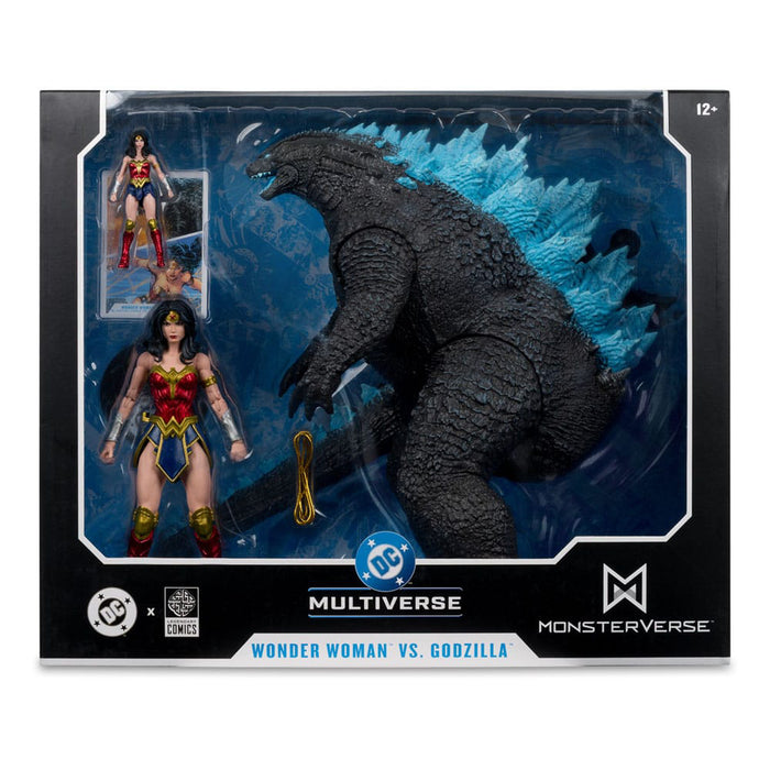Set 2 Figurine Articulate DC Justice League Monsterverse DC Multiverse - Wonder Woman Vs Atomic Blast Godzilla 18 cm