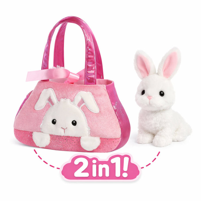 Set geanta pentru copii cu jucarie de plus Fancy Pals, 2 in 1 - Iepure alb, Geanta roz, 20 cm