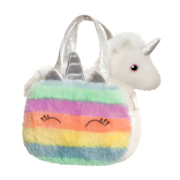 Set geanta pentru copii cu jucarie de plus Fancy Pals, 2 in 1 - Unicorn alb, Geanta multicolorata, 20 cm