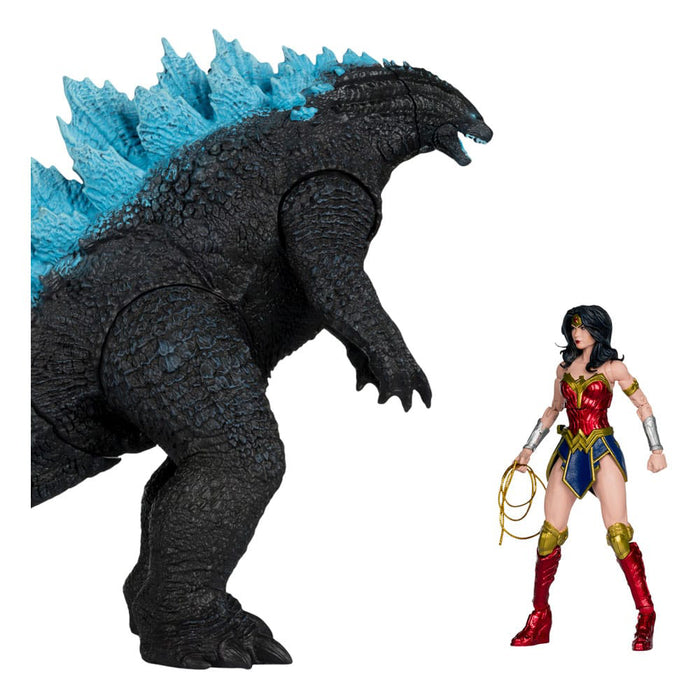 Set 2 Figurine Articulate DC Justice League Monsterverse DC Multiverse - Wonder Woman Vs Atomic Blast Godzilla 18 cm