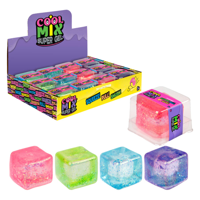 Jucarie Cool Mix antistres squishy, Cub cu gel si sclipici, moale si elastica, 5 cm