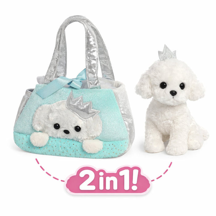 Set geanta pentru copii cu jucarie de plus Fancy Pals, 2 in 1 - Catel alb, Geanta multicolorata, 20 cm