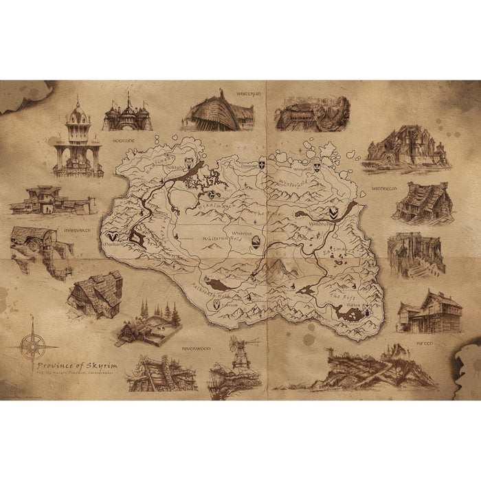 Poster Maxi Skyrim - 91.5x61 - Illustrated Map