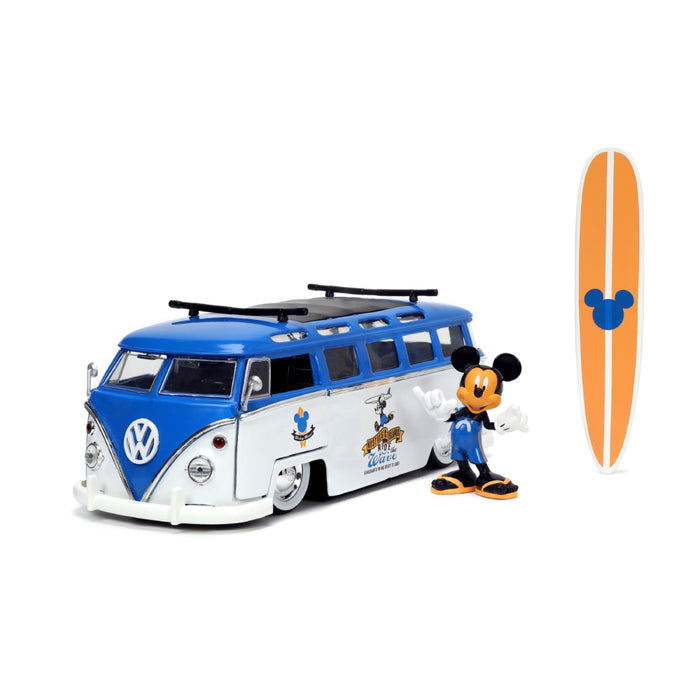Set Jada Masina din Metal Volkswagen T1 Bus Scara 1 la 24 si Figurina Mickey Mouse