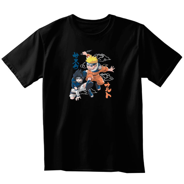 Tricou Unisex Naruto Shippuden - Naruto & Sasuke, negru