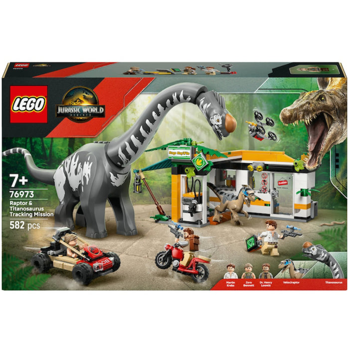 Lego Jurassic World Renasterea - Misiune de urmarire a unui Velociraptor si a unui Titanosaurus (76973)