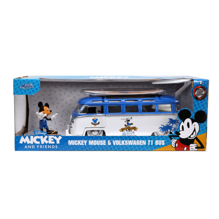 Set Jada Masina din Metal Volkswagen T1 Bus Scara 1 la 24 si Figurina Mickey Mouse
