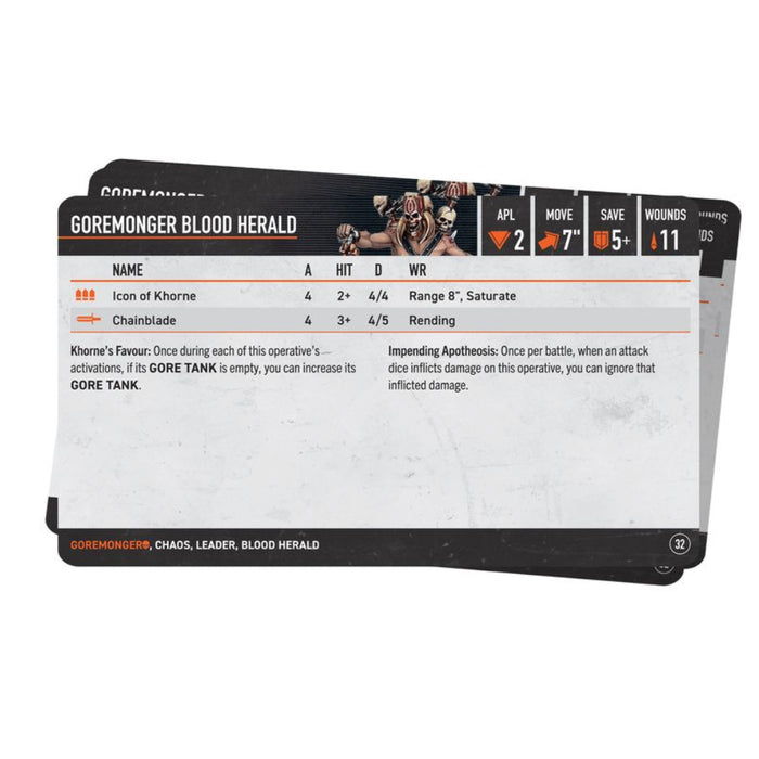 Warhammer Kill Team - Goremongers - Datacards