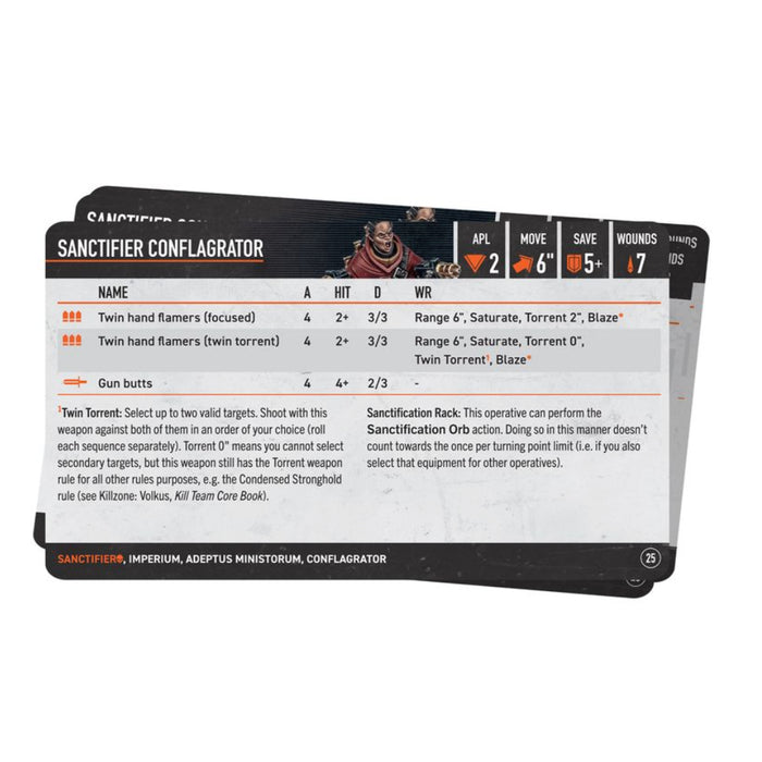 Warhammer Kill Team - Sanctifiers - Datacards