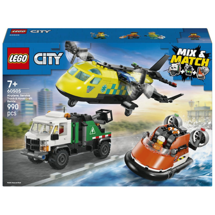 Lego City - Avion, autospeciala de service si aeroglisor in versiuni adaptate (60505)