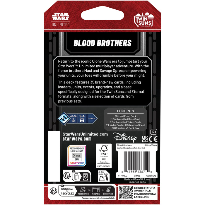 Star Wars Unlimited 2026 Twin Suns Deck - Blood Brothers