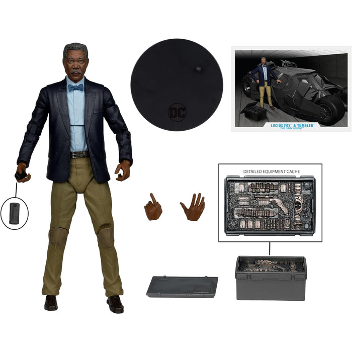 Set Figurina Articulata si Vehicul DC Multiverse Tumbler with Lucius Fox (The Dark Knight) (Gold Label)