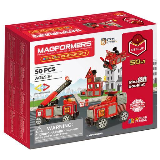 Joc de Constructie Magnetic Magformers Amazing Rescue Set - Statia de Pompieri, 50 piese - Red Goblin