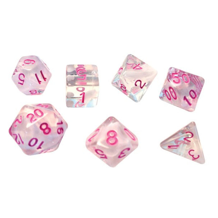 Set 7 Zaruri Sirius Dice - White cloud + Pink Ink