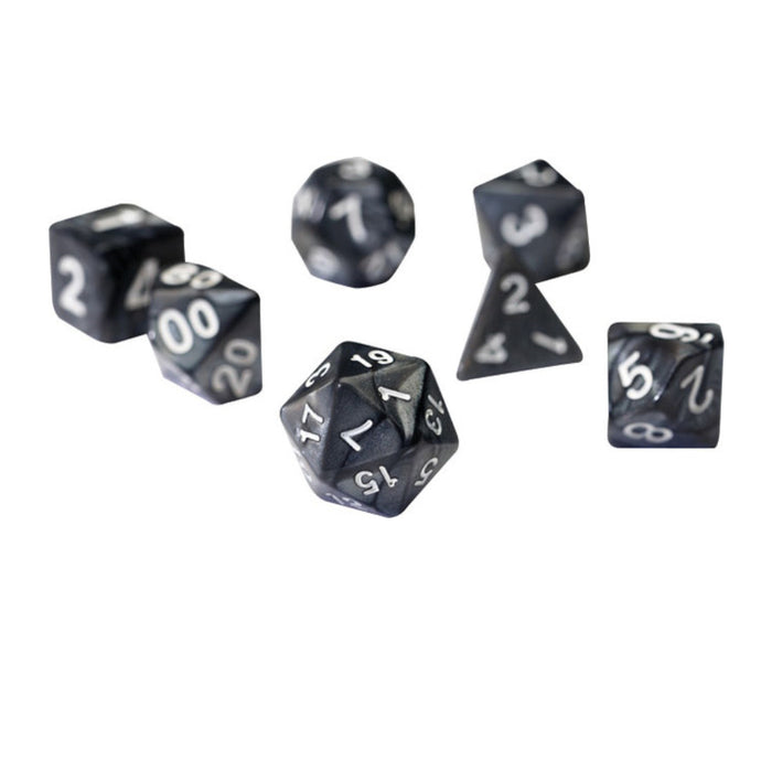 Set 7 Zaruri Sirius Dice - Pearl Charcoal Grey Acrylic