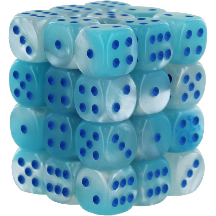 Set 36 Zaruri Gemini 12mm d6 Pearl Turquoise-White/blue Luminary