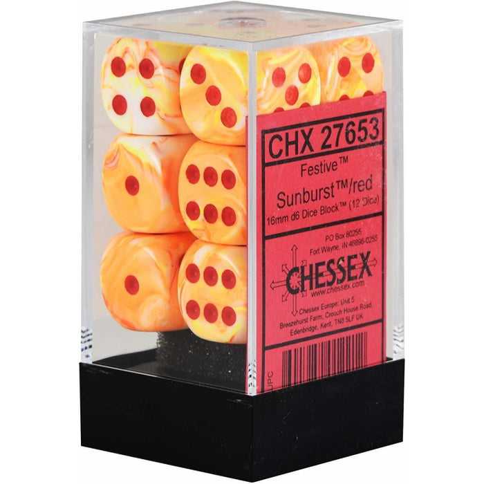 Set 12 Zaruri Chessex 16mm d6 with pips - Festive