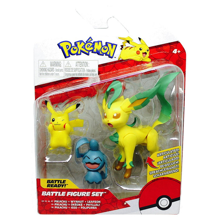 Set 3 Mini Figurine Pokemon Battle 5-8 cm Wave 10 - Pikachu + Wynaut + Leafeon - Red Goblin