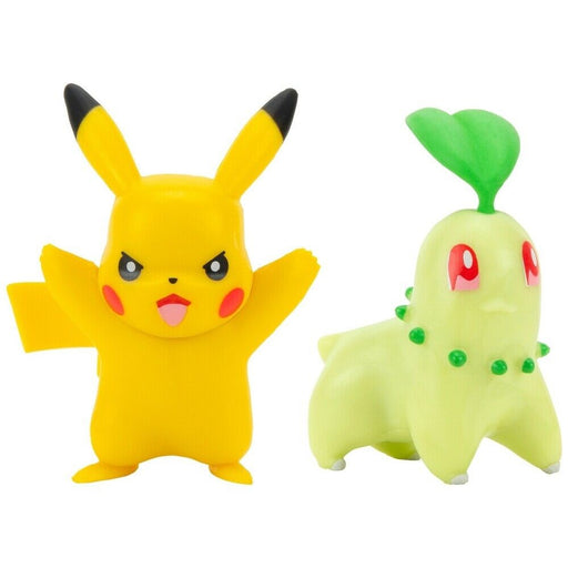 Set 2 Mini Figurine Pokemon Battle Ready - Pikachu + Chikorita - Red Goblin