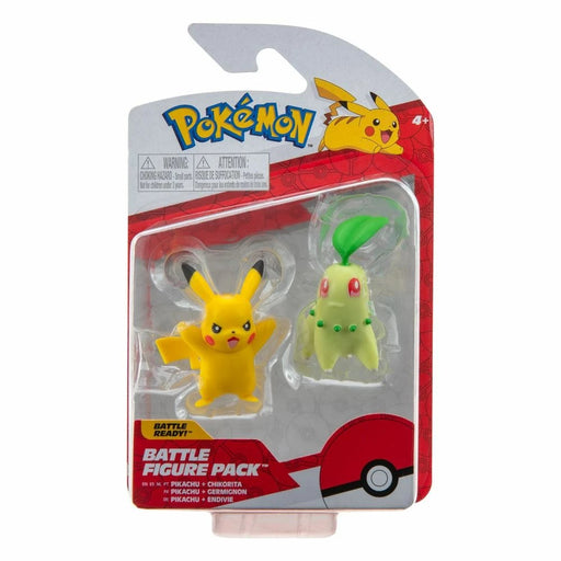 Set 2 Mini Figurine Pokemon Battle Ready - Pikachu + Chikorita - Red Goblin