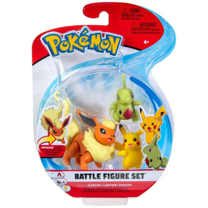 Set 3 Mini Figurine Pokemon Flareon & Larvitar & Pikachu - Red Goblin