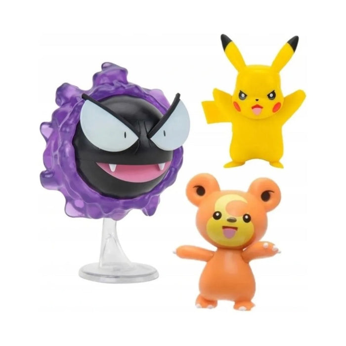 Set 3 Mini Figurine Articulate Pokemon Teddiursa & Pikachu & Ghastly - Red Goblin