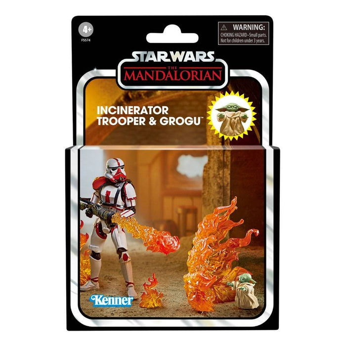 Set 2 Figurine Articulate Star Wars Vintage 3-3/4 in Mando Incinerator Trooper & Grogu - Red Goblin