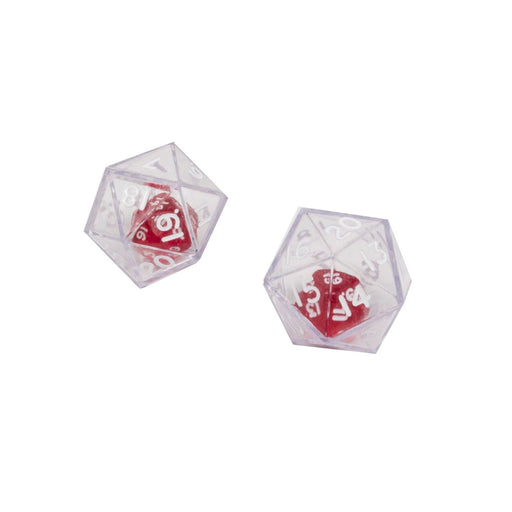 Double Dice d20 Clear with Internal Translucent Red d20 - Red Goblin