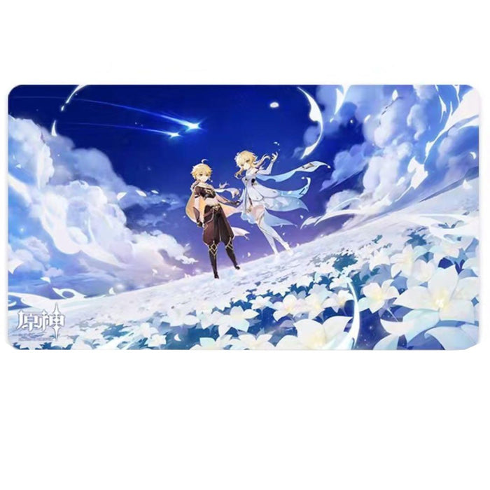 Mousepad Genshin Impact Twin Stars on Floral Sea Traveler - Aether & Lumine 70 x 40 cm - Red Goblin
