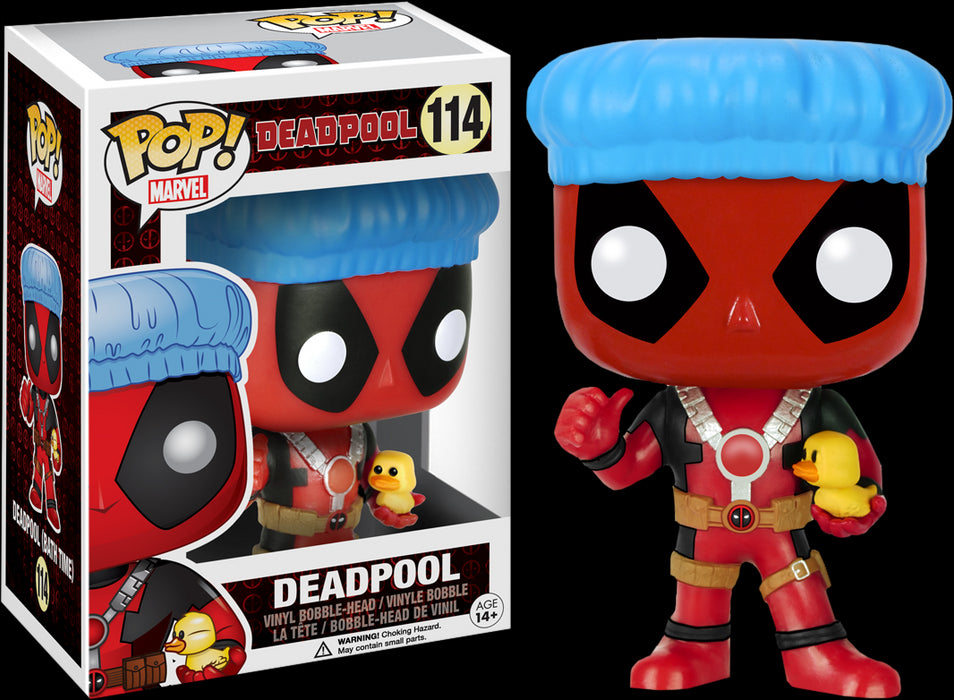 Funko Pop: Deadpool - Deadpool With Shower Cap & Ducky - Red Goblin
