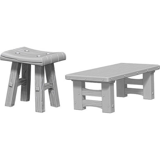 Miniaturi Nepictate Pathfinder Wooden Table & Stools - Red Goblin