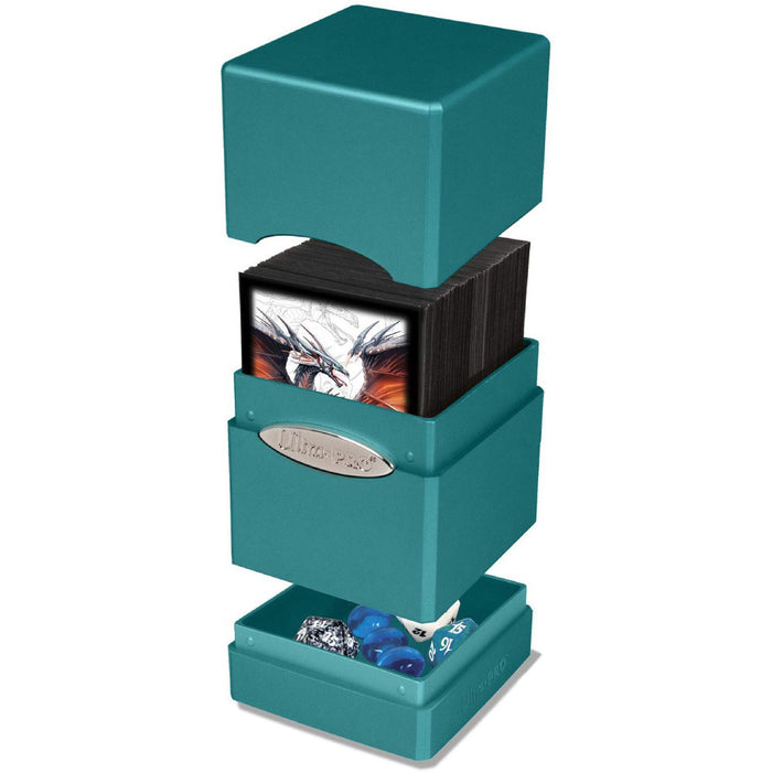 Ultra-Pro Porta Mazzo Satin Tower Jet - Nero, Capiente Fino A 100+ Carte Protette, Con Scomparto Accessori