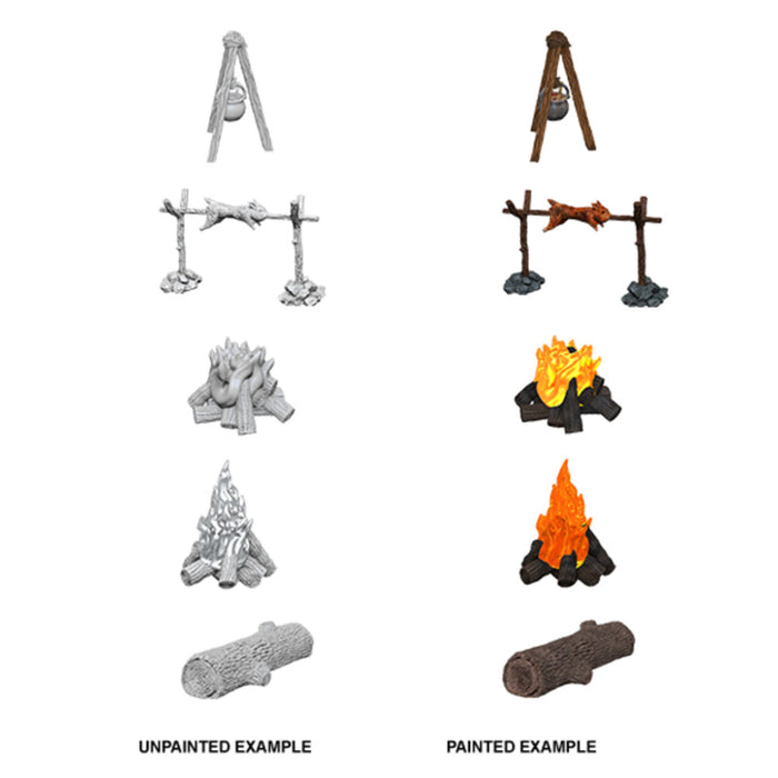 Miniaturi Nepictate Pathfinder Camp Fire & Sitting Log - Red Goblin
